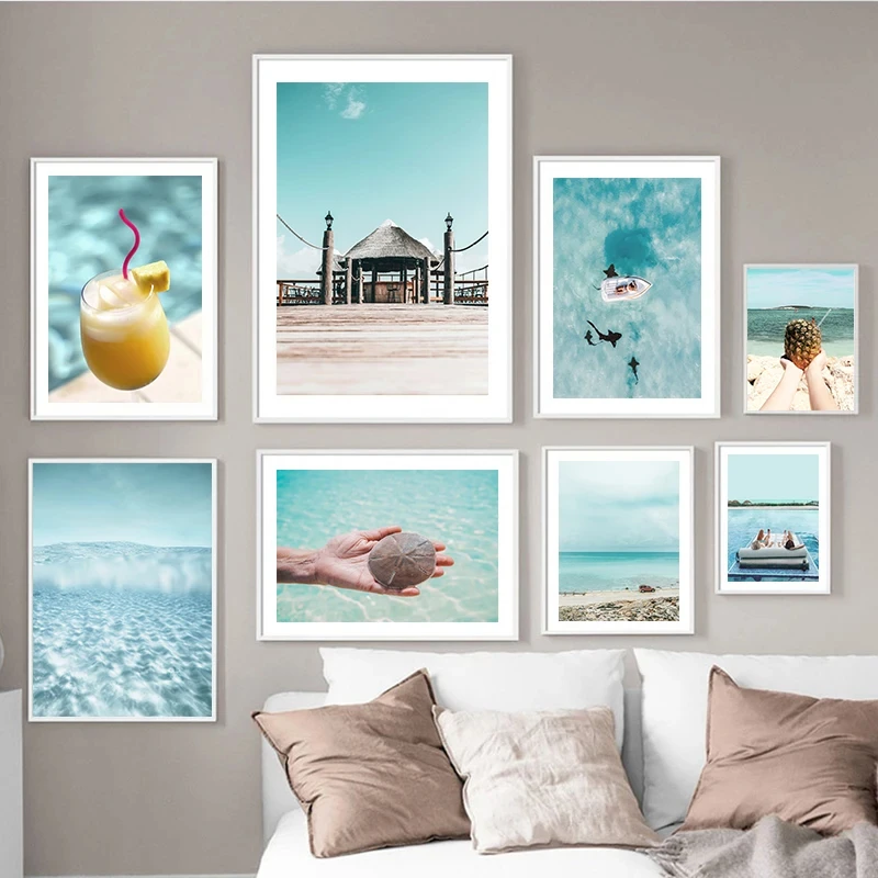 Sea Water Hotel Drink Summer Cool Seaside Travel Scenery Shot Picture Canvas Painting Wall Art Poster and Print for Home Decor