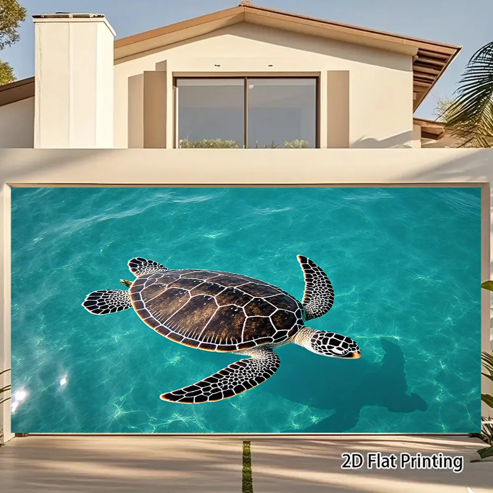 2D Flat, 1pc Sea Turtle Swimming in Turquoise Blue Water UV Printed Banner - & Sea Turtles Ocean Theme Wall Mural, Marine Life P