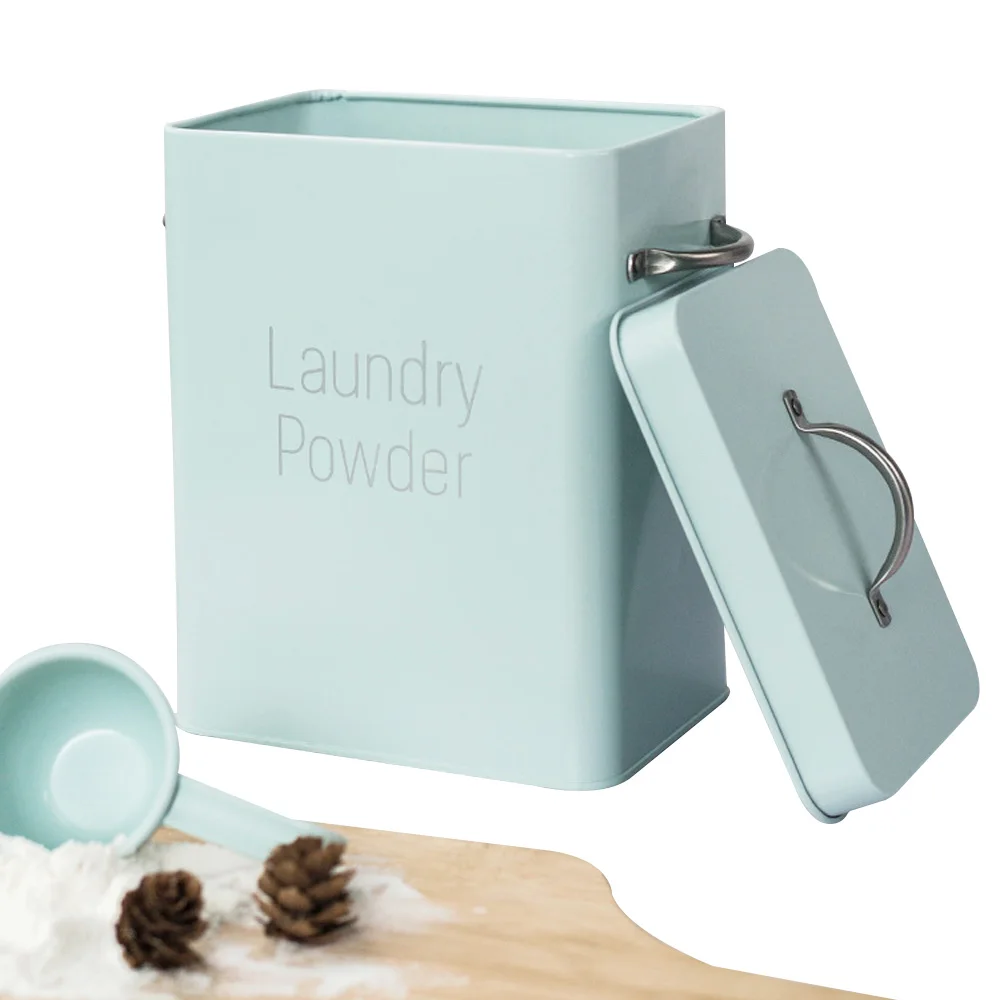 Large Capacity Laundry Detergent Powder Storage Tin Box Lightweight Grain Organizer Container Sealed with Spoon Airtight Lid