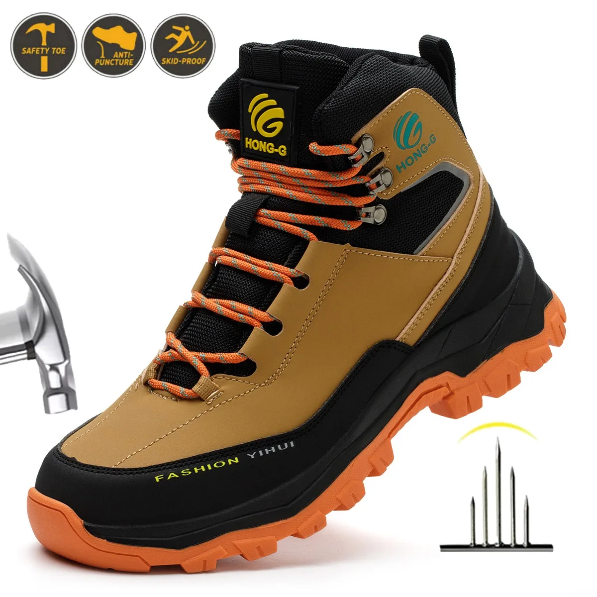 

Steel Toe Work Hiker Boots Non Slip Protection Safety Shoes Anti-puncture Indestructible Safety Shoes Anti-smash Boots for Men