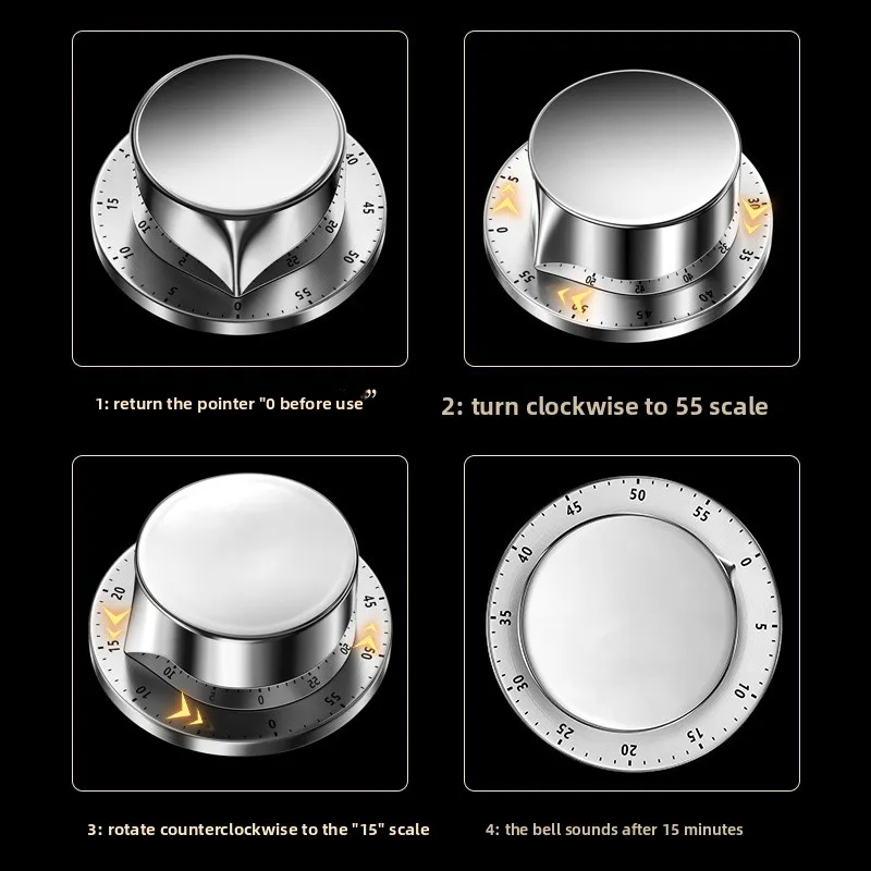 Hot-selling ! ! ! Kitchen Scale Mechanical Timer Cooking Magnetic Countdown Time Manager Rotating Stainless Steel Timer