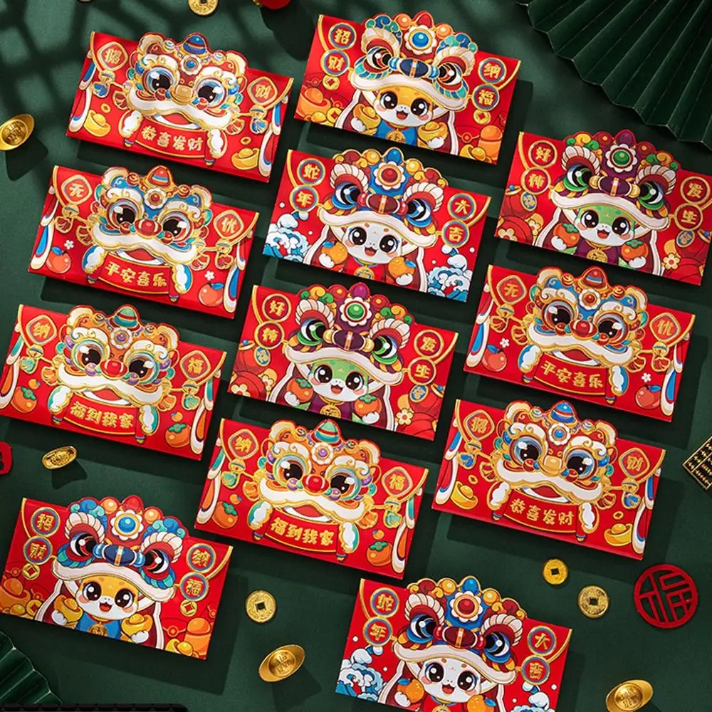 6pcs Cartoon Chinese Snake Year Red Envelopes Traditional Paper 2025 New Year Red Envelopes Blessing Hongbao Red Packet