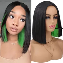Short Bob Wigs Synthetic Short Straight Bob Wig for Women Shoulder Length Green Red Pink Yellow Bob for Daily Party Use