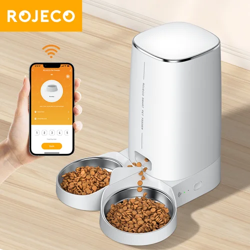 ROJECO 자동 반려 동물 피더, 단추 버전, 자동 고양이 먹이 디펜서 액세서리, 스마트 컨트롤, 고양이 개 건조 식품 