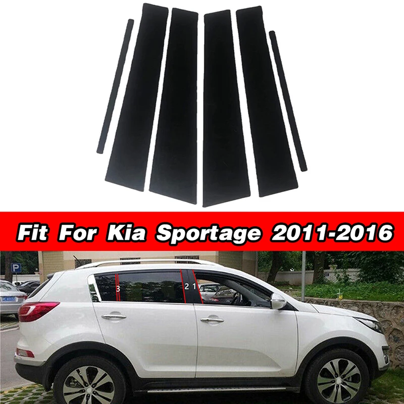 6 teile/satz Fenster Tür Seite Säule Beiträge Abdeckung Trim Aufkleber Aufkleber Glänzend Schwarz Fit Für Kia Sportage 2011-16 2015 2014 2013 2012