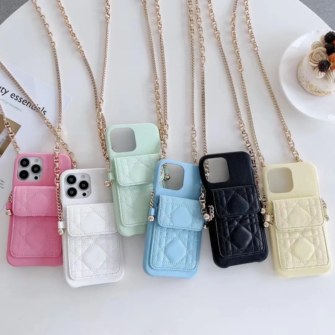 Crossbody Lanyard Leather Phone Case for IPhone 14 13 12 11 Pro Max Chain Strap Cord Bag Wallet Card Holder Shockproof Cover