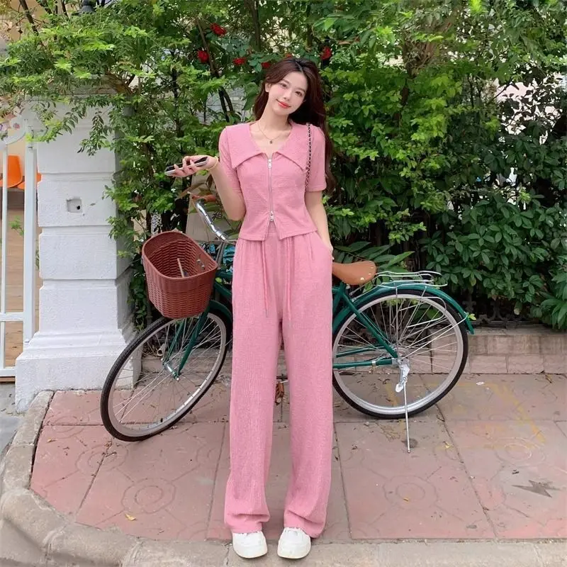 

Pink Sweatshirt Pant Sets for Women 2 Pieces Clothing Trend 2025 Korea Tracksuit Stylish Fashion Cheap Full Sport Trousers Woman