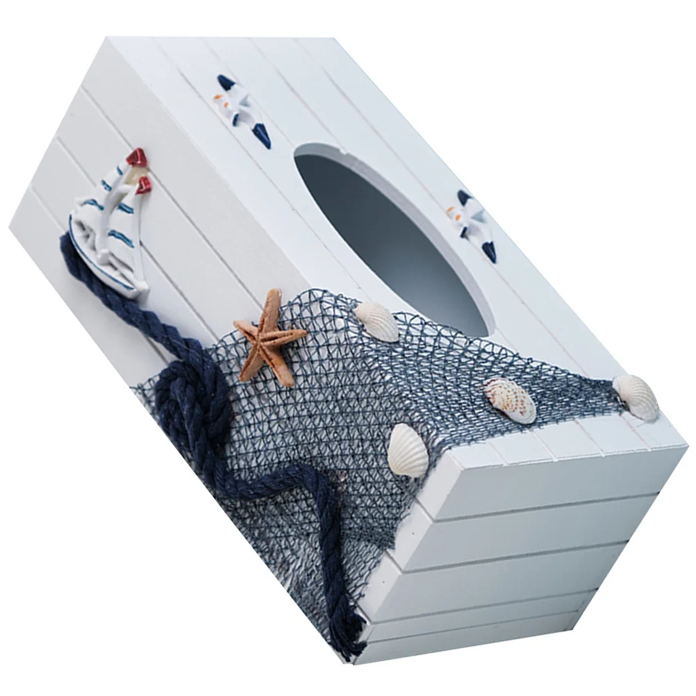 

1pc Sailboat Design Wood Tissue Box Cover Mediterranean Style Decorative Holder For Home Office Hotel Car Beach Decor