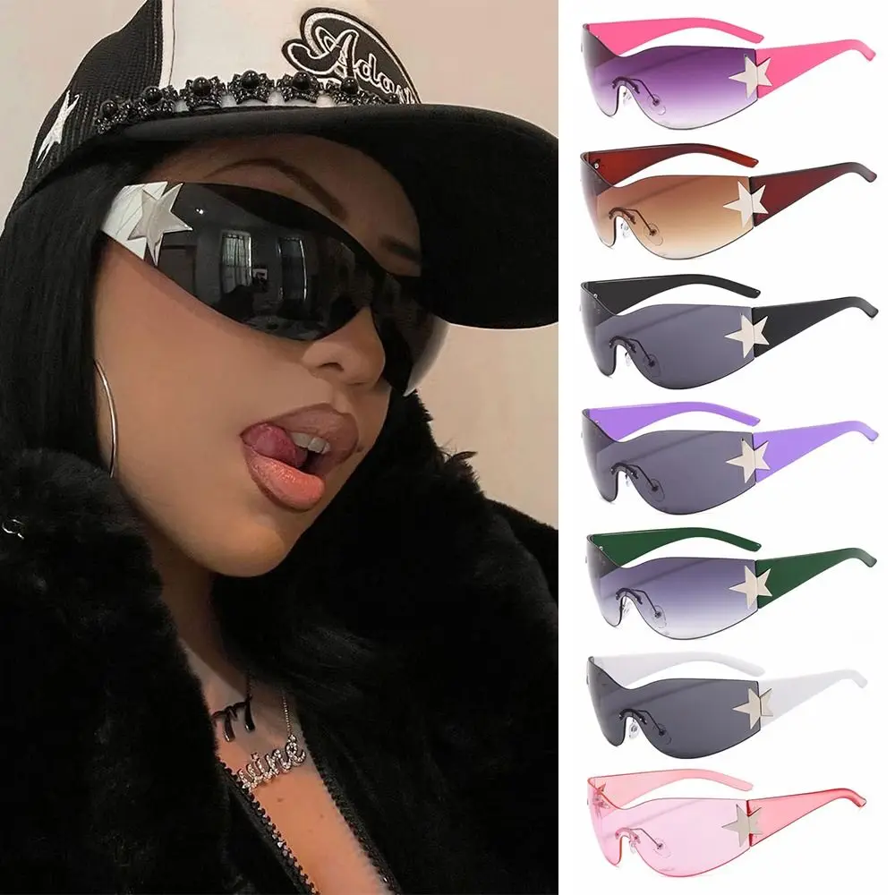 2023 moda Punk Y2K güneş kadınlar erkekler için Trendy Wrap etrafında güneş gözlüğü Shades yıldız dekorasyon gözlük UV400 gözlük