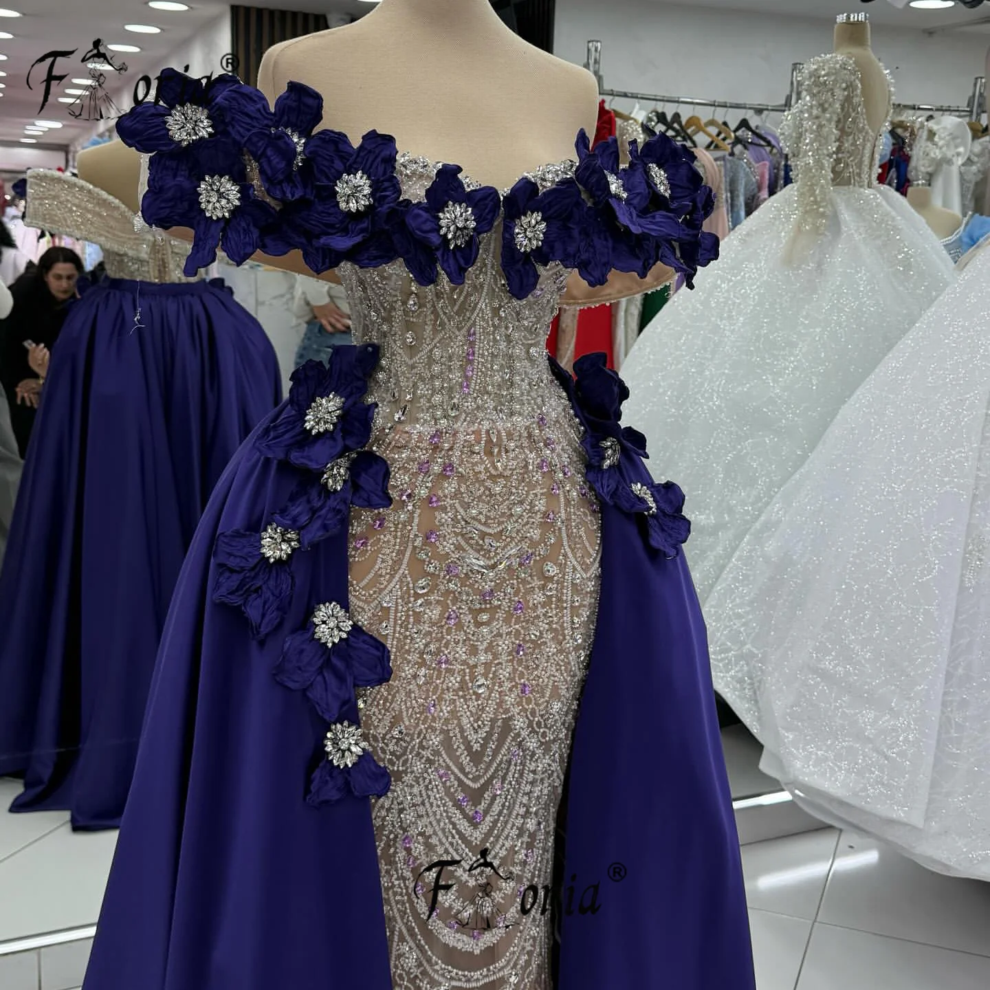 فستان أنيق للحفلات حورية البحر باللون الأرجواني مع خرز زهور كريستالي فساتين سهرة للحفلات الراقصة فساتين زفاف الضيوف 2026 vestidos de gala