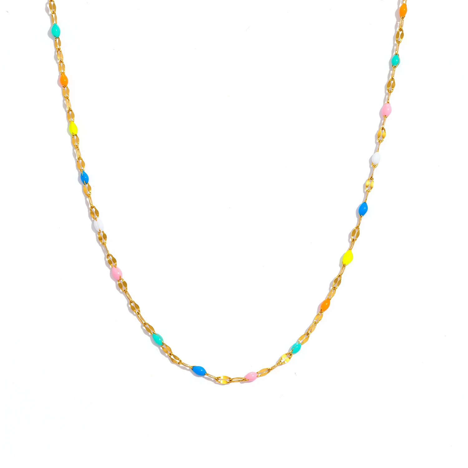 Farbenfrohe Kalt-Emaille Minimalistische Halskette, 18K Vergoldete Edelstahlkette, Zierlicher Damenschmuck, Einzigartiges Geschenk für Sie