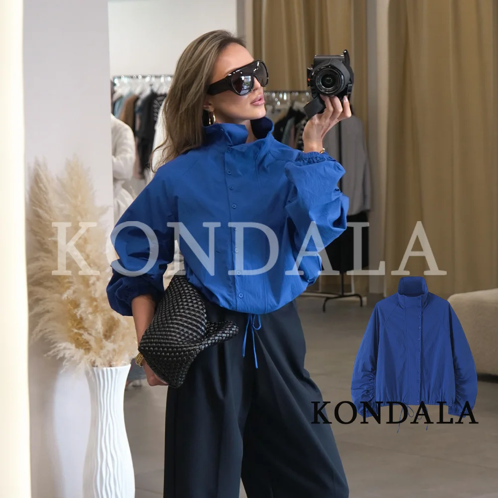 KONDALA Women Trendy High Street Jacket Stand-Collar Buttons Jacket 2026 Early Autumn/Fall Fashion Commute Sporty Chic Jacket