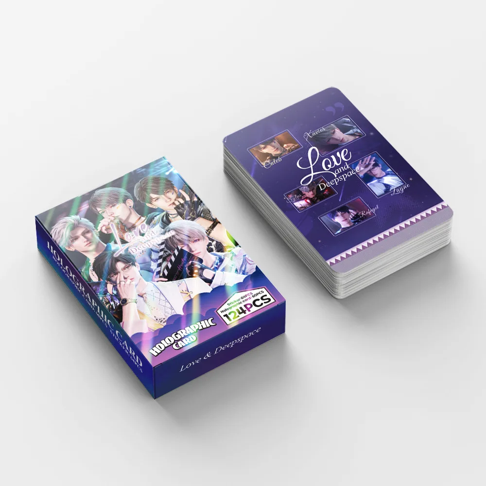 124PCS Love and Deepspace Peripheral Flash Photo Cards Set - Game Characters Collectible LOMO Cards with Stickers