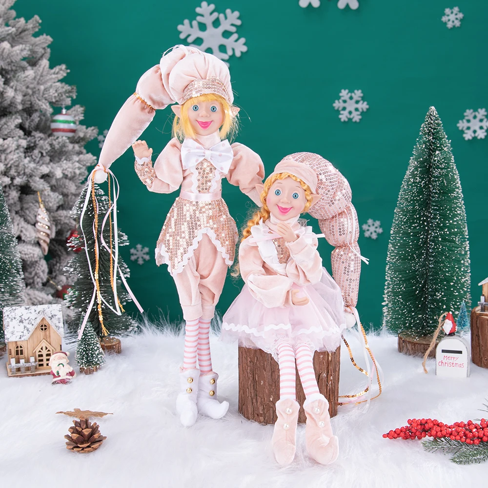 

One Pair 2025 Christmas Ornaments Plush Dolls Fabric Handmade Plush Elf Ornaments Plush Elf Boy And Girl Handmade Gifts