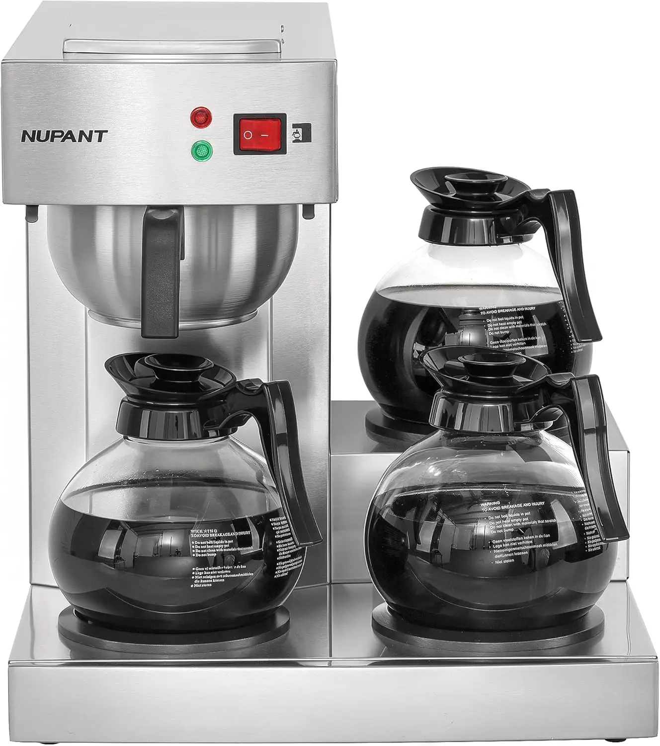 Cafetera comercial de 12 tazas, cafetera de goteo con 3 platos calentadores y 3 decantadores de vidrio, vertido de acero inoxidable