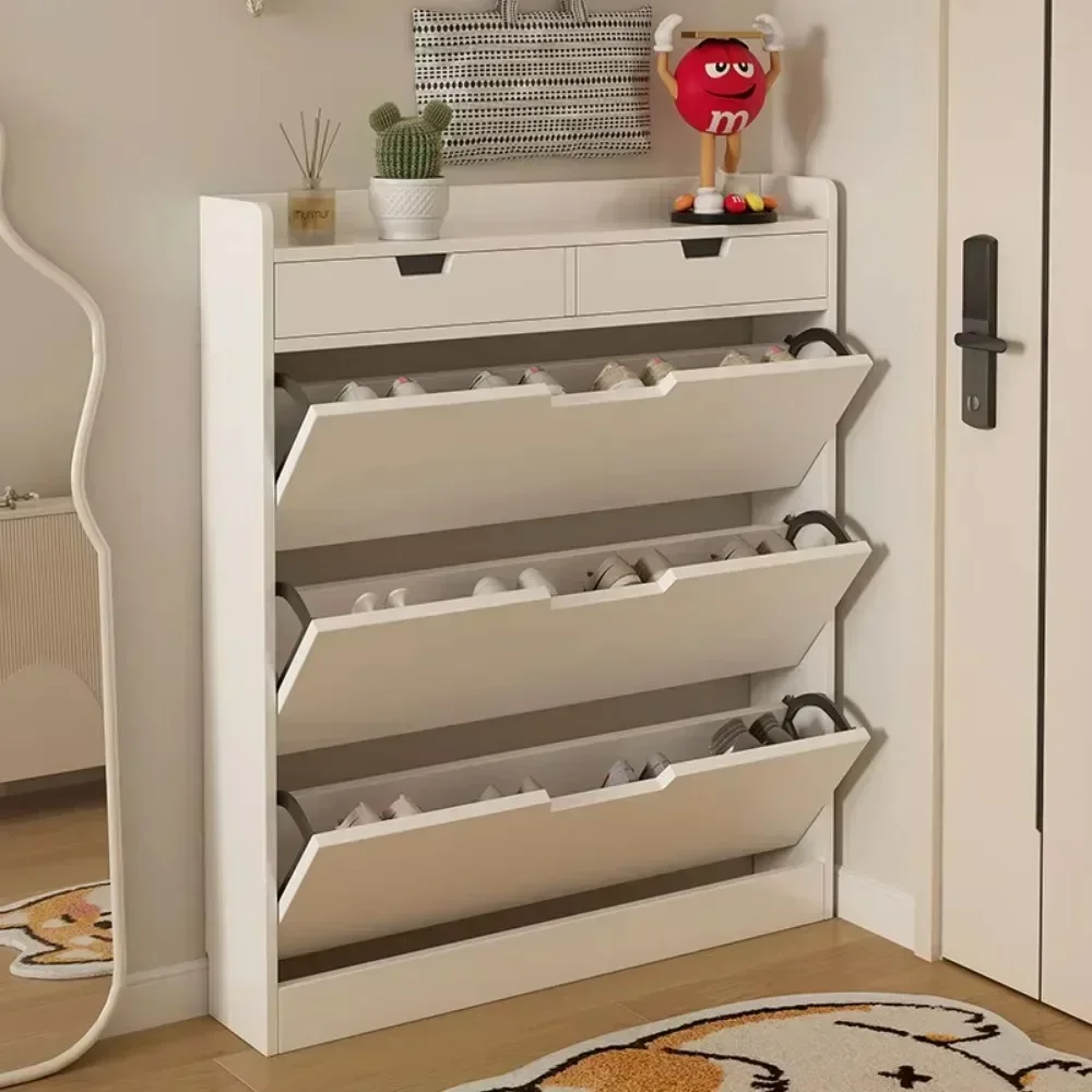 Narrow Shoe Cabinet Wooden Household Large Capacity Storage Cabinet Simple Modern Balcony Shoe Rack Doorway Dustproof Shelf