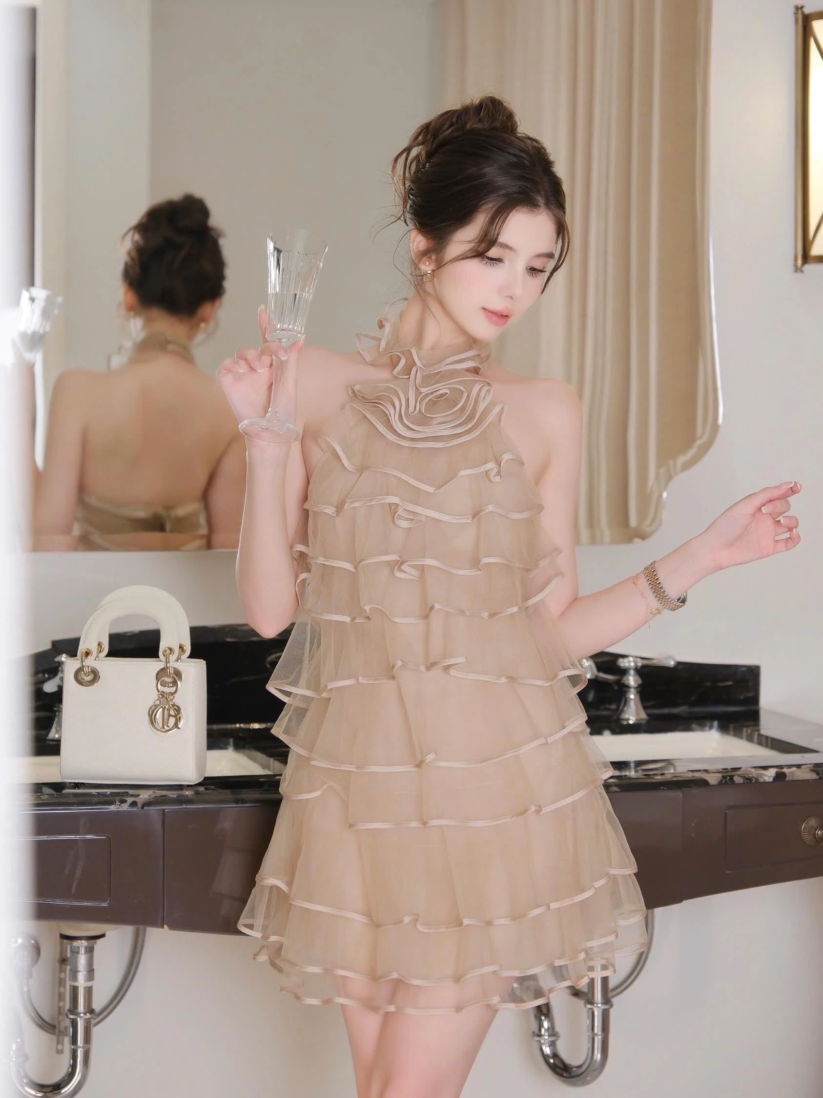 

Buxom Floral ter Ne Svel Polyester Dr Summer Vaion ort Skirt Layered Cake Skirt High Waist Gown