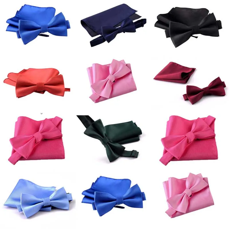 Bowknot Butterfly Handkerchief Pocket Squares Striped Mens Bowtie 2Pcs Set Bow tie school Festive Christmas MJ651