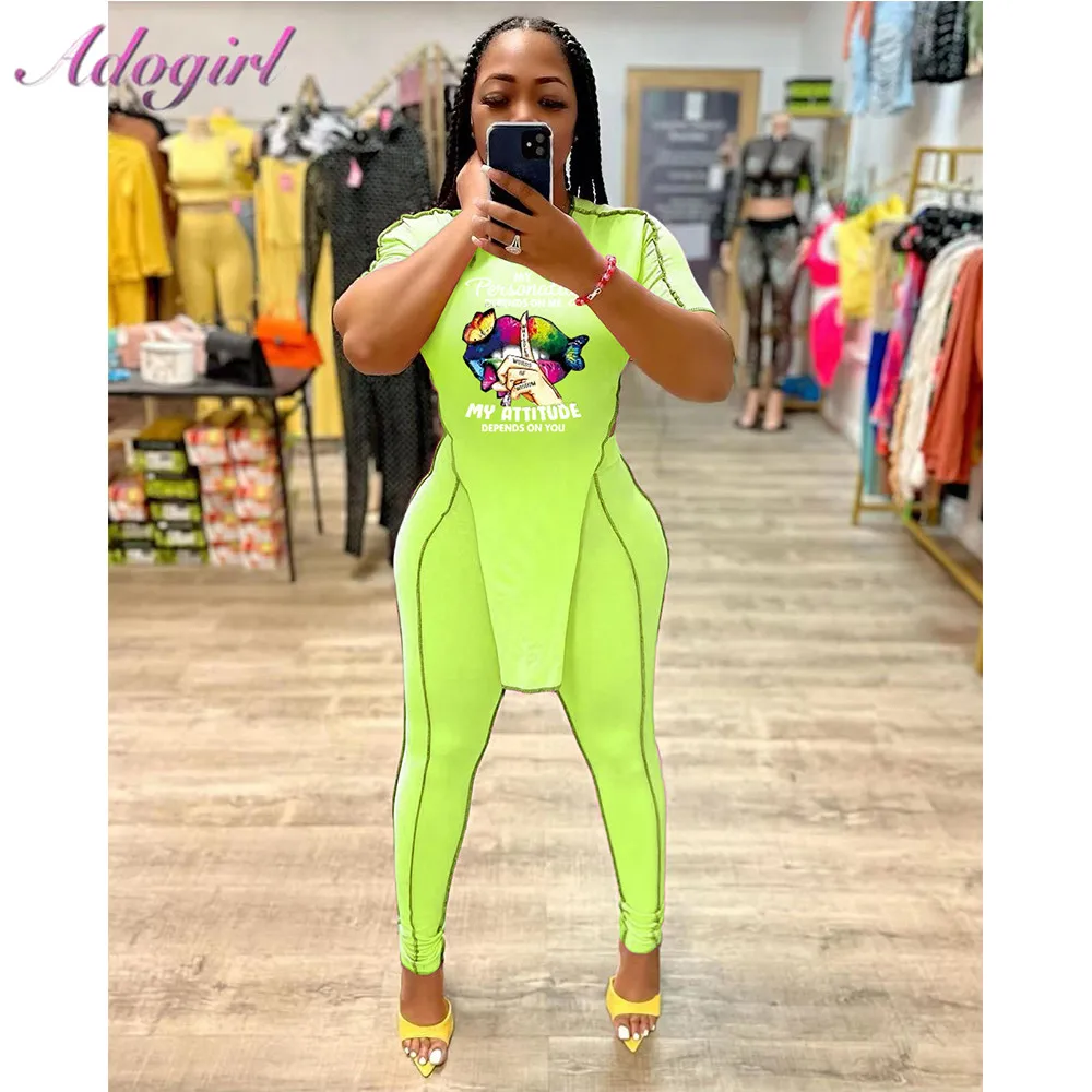 Fitness Workout Tracksuit Outfit Summer Two Piece Set Women Casual Mouth Print Irregular Crop Tank Tops Joggers Pants Sport Suit