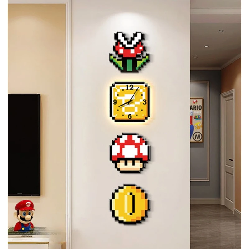 Super Mario living room clock, illuminated wall mounted clock light, wall mounted silent home, internet famous creative clock view 3