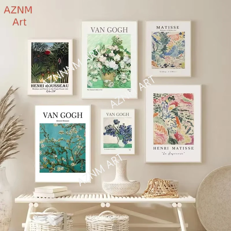 Vintage Van Gogh Matisse Rose Iris Mandelblüte Minimalistische Wandkunst Leinwand Malerei Poster für Wohnzimmer Moderne Heimdekoration