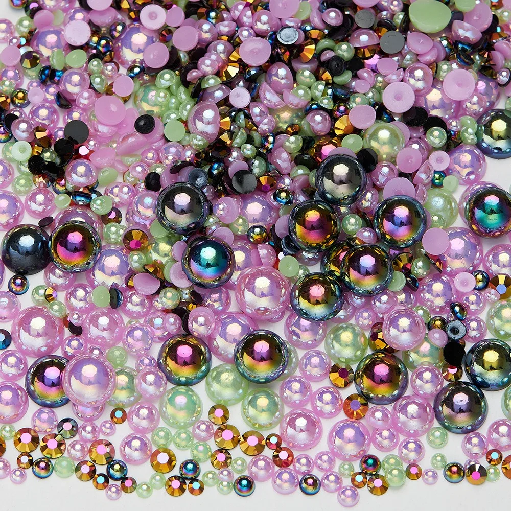 Halbrunde Perlen für DIY-Bastelarbeiten, Dekoration, gemischte Farben, flache Perlen, Strass-Edelsteine, lose Perlen für Nagelkunstbedarf – Detail 5