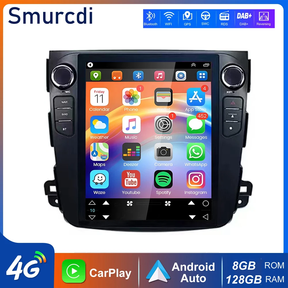 Radio Multimedia para Auto con Android 16 y Carplay de 9.7 Pulgadas para Mitsubishi Outlander XL 2 2008-2011, Reproductor Estéreo, Navegación GPS, 4G+WiFi