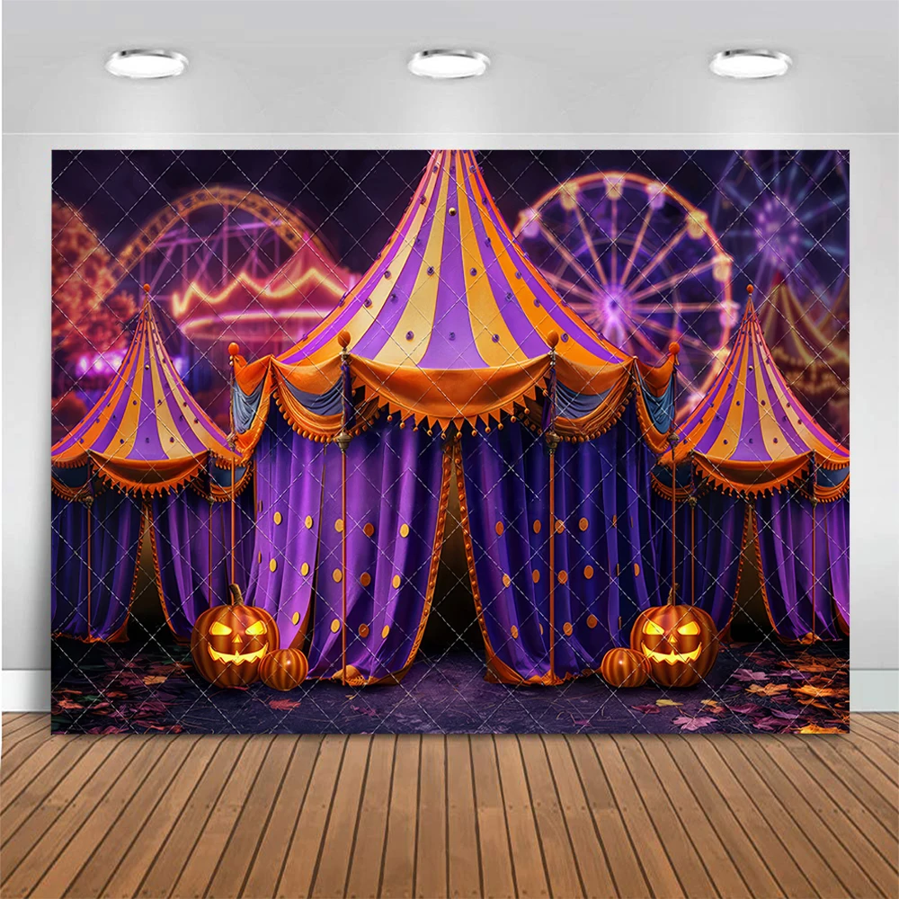 

Halloween Carnival Backdrops Kids Baby Birthday Cake Smash Photocall Decors Backgrounds Purple Circus Photo Studio Props