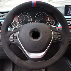 Non-Slip Black Suede Leather Braid Car Steering Wheel Cover Wrap For BMW F20 F21 F22 F23 F30 F31 F34 Car Accessories