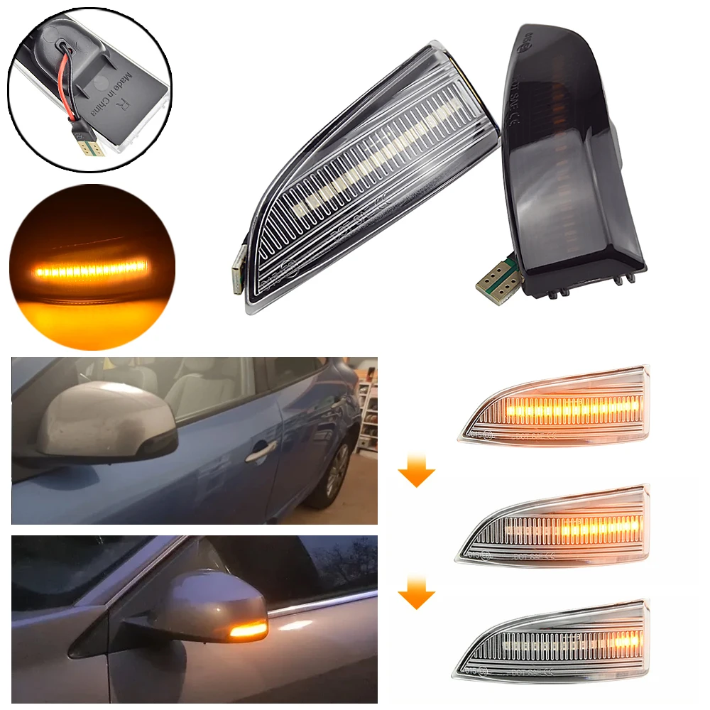 Luz de señal de giro dinámica para Renault Megane MK3 Laguna III X91, luz indicadora secuencial de espejo trasero lateral, 2 uds.
