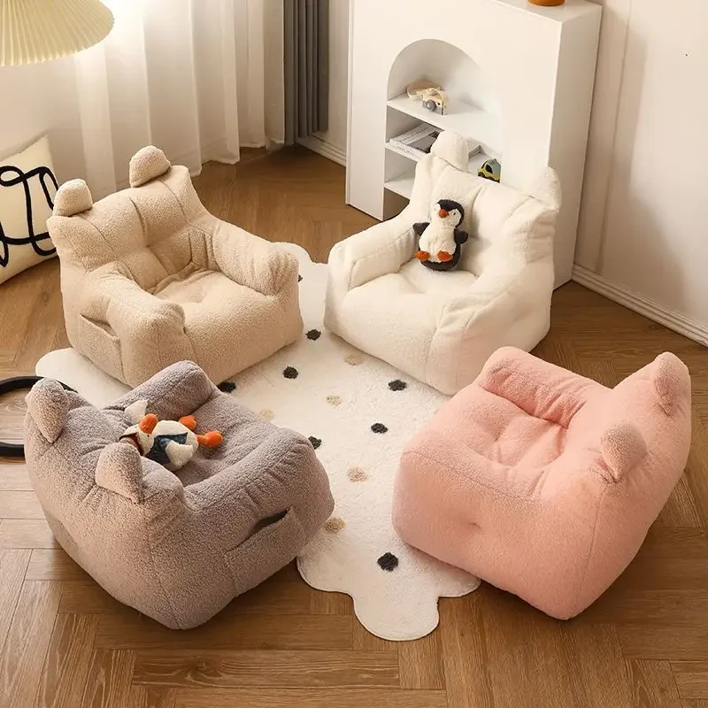 Mini Bean Bag Kids Sofa Lamb Velvet Casual Seat Cartoon Children's Sofa Reading Tatami Baby Furniture Lazy INS