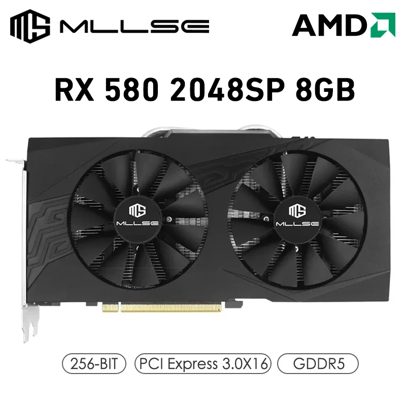 MLLSE 컴퓨터 게임용 그래픽 카드, AMD Radeon RX 580, 8GB 2048SP, GDDR5 256 비트, PCI Express 3.0 × 16 