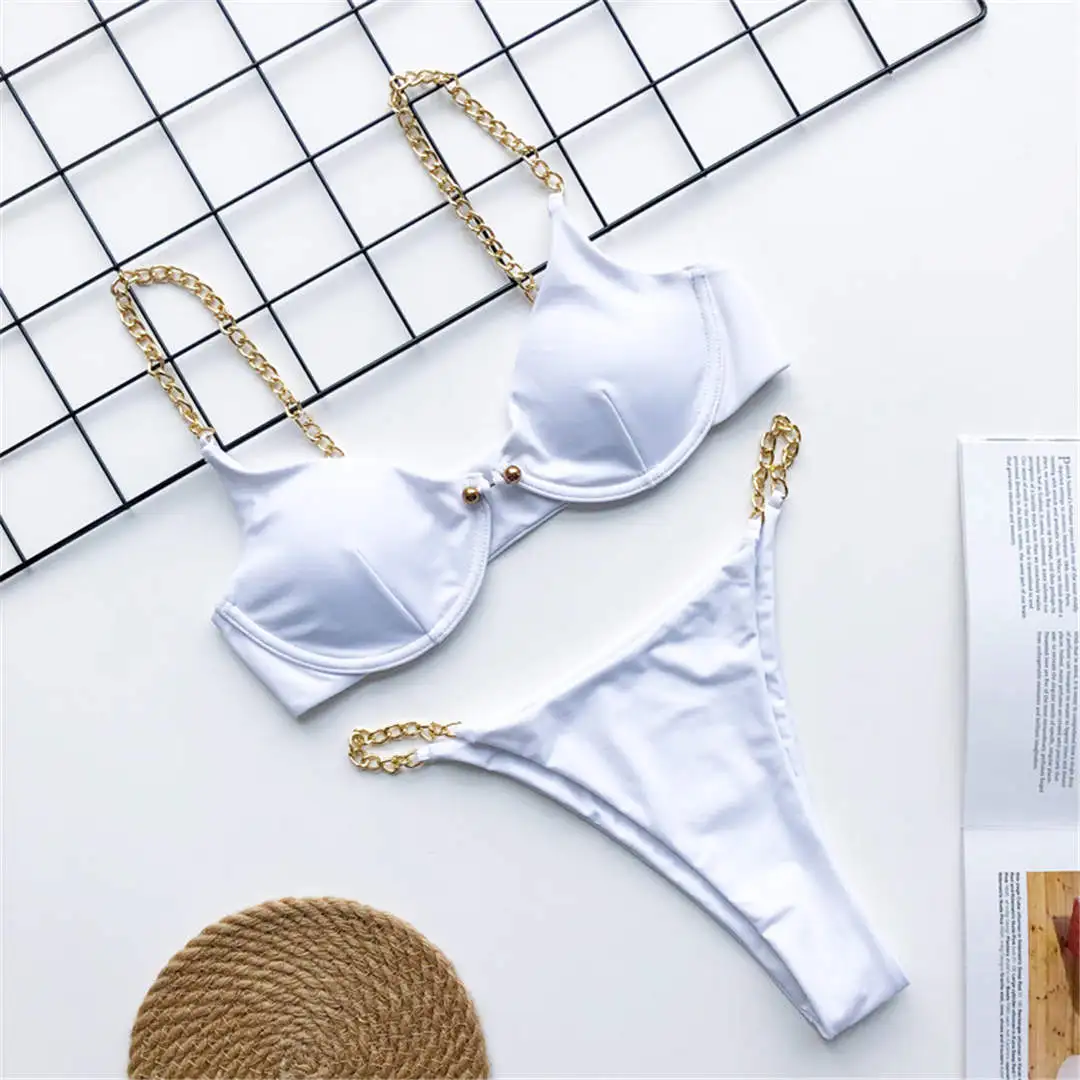 Sexy High-Cut-Bikini mit goldener Kette, Damen-Badebekleidung, zweiteiliger Bikini-Set, Badeanzug mit Bügel, Badebekleidung, Badeanzug, Modell V1646 – Detail 25