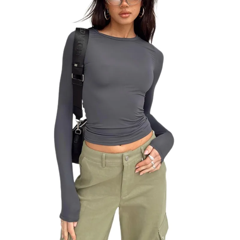 Tops T-shirts Undershirts Sweatshirts Long-sleeved Summer/Autumn/Spring Women's Solid Colours Slim Fit New Arrivals Comfortable