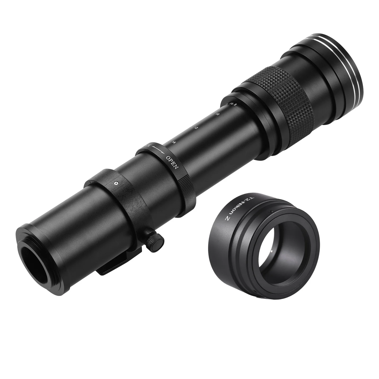

Lens F/8.3-16 420-800mm T2 Mount with Z-mount Adapter 1/4 Thread for Z30/ Z50/ Z5/ Z6/ Z6II/ Z7/ Z7II/ Z9/ ZFC Z-Mount Cameras