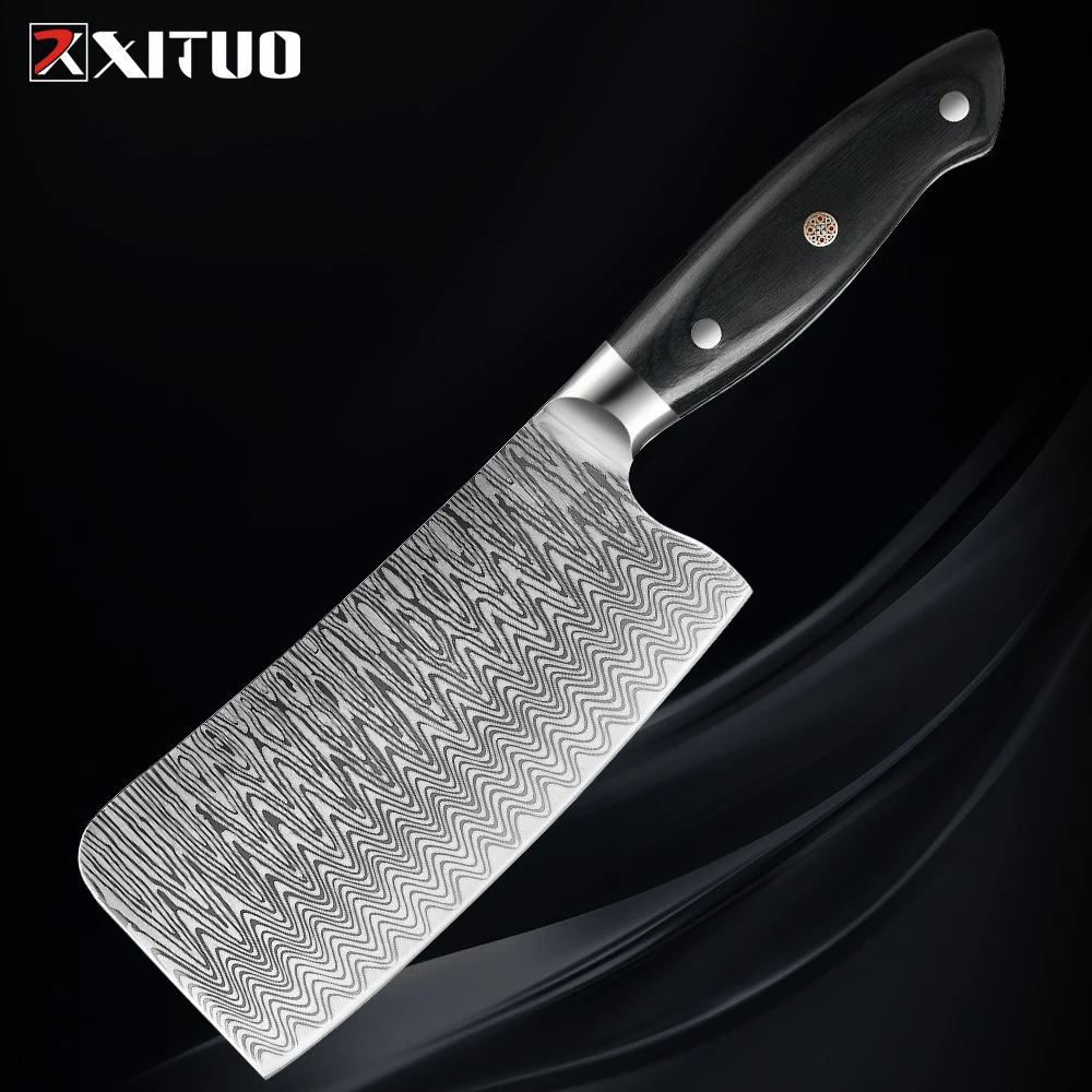 

High Quality Stainless Steel Sharp Chinese Kitchen Knife 440C Damascus Laser Pattern Slicing Knife Pro Meat and Vegetable Knives