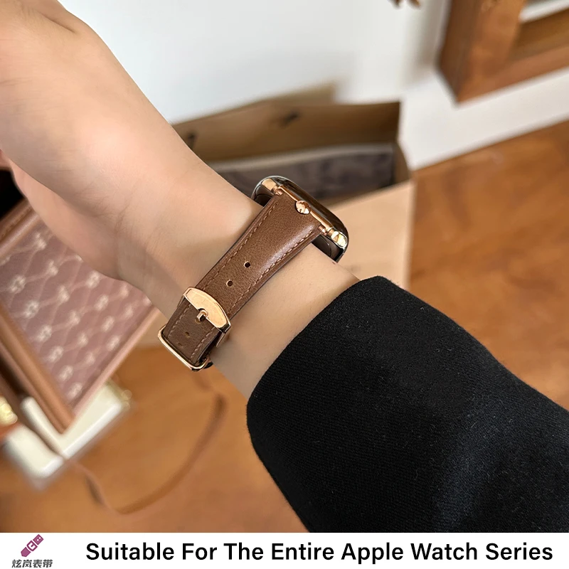 Новый кожаный ремешок для Apple Watch Кожаный ремешок 41 мм-45 мм 49 мм 38 мм 40 мм 42 мм 44 мм Тонкий браслет iwatch series ultra 2 9 8 7 6 5