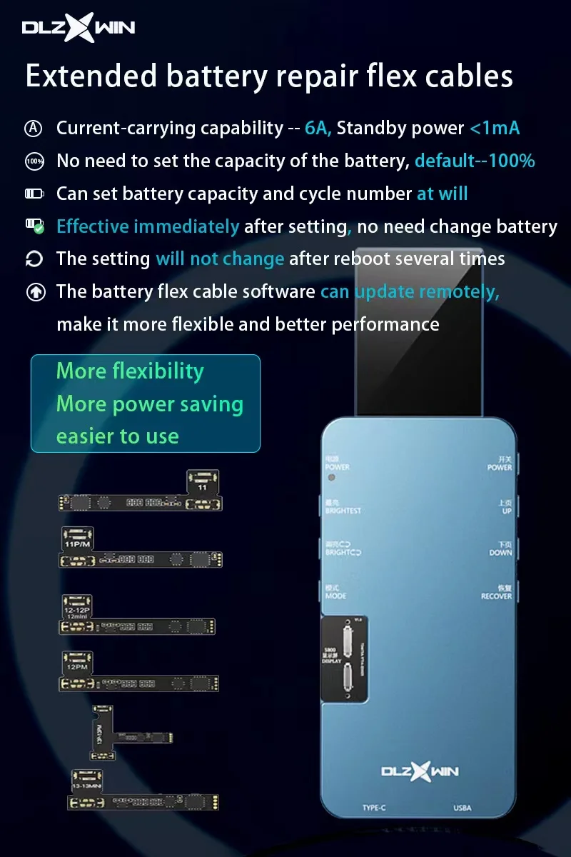 DLZXWIN Battery Recovery External Flex Compatible S800/R200 LCD Tester For iPhone 11 12 13 Pro Max/Mini Battery Data Repair