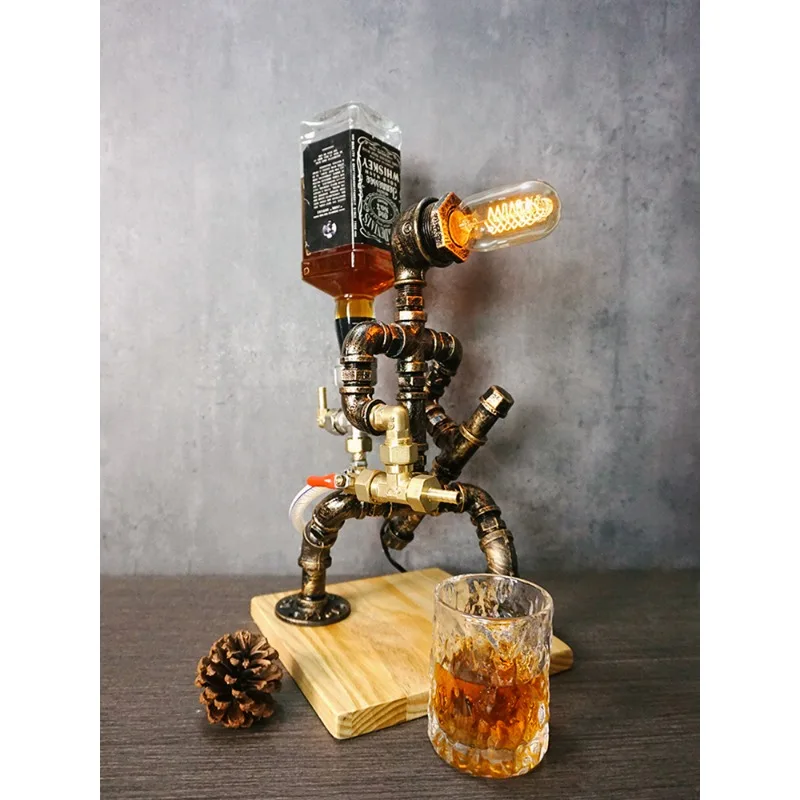 Stainless steel water pipe robot creative personality cafe wine bar counter retro decoration ornament wine rack wine dispenser