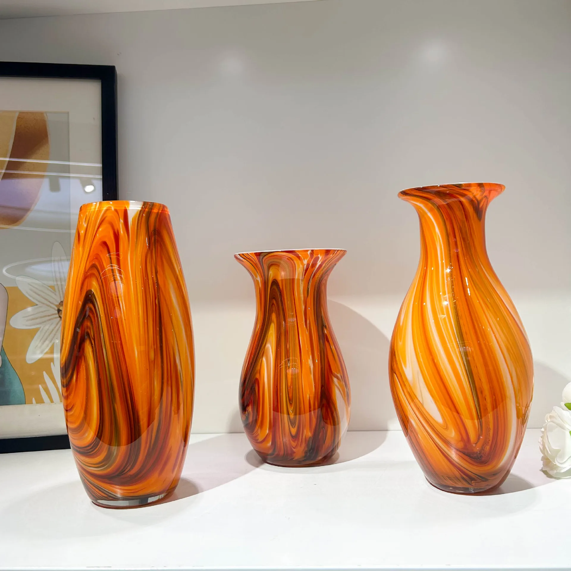 European and American color scheme hand-blown glazed vase entrance dining table model room art flower arrangement ornament