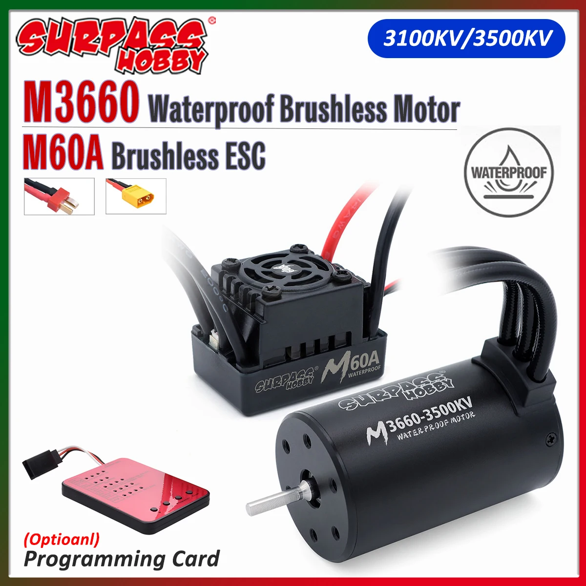 SURPASS HOBBY M3660 3660 3100KV 3500KV Wasserdichter Bürstenloser Motor 60A ESC Programmierkarte für 1/10 1/12 RC Offroad-Auto Crawler
