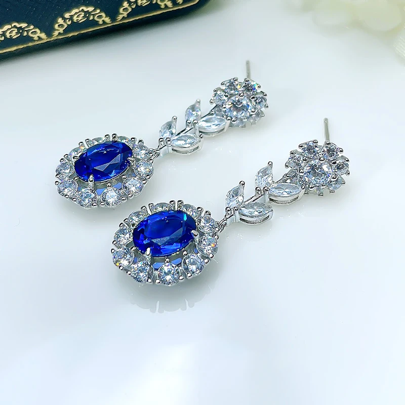 Huitan Novel Design Flower Dangle Earrings with Brilliant Blue/White CZ Silver Color Aesthetic Earrings for Women Trendy Jewelry