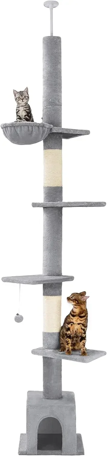 

Floor to Ceiling Cat Tree Ajustable Height Ceiling with Cat Hammo