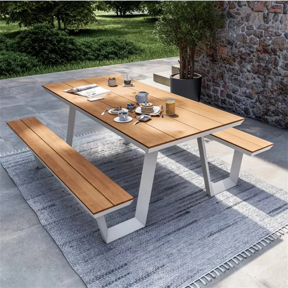 he-Integrated Outdoor Table Chair Bench Set for Park Courtyard Garden Terrace Restaurant Waterproof Sunproof Outdoor Furniture