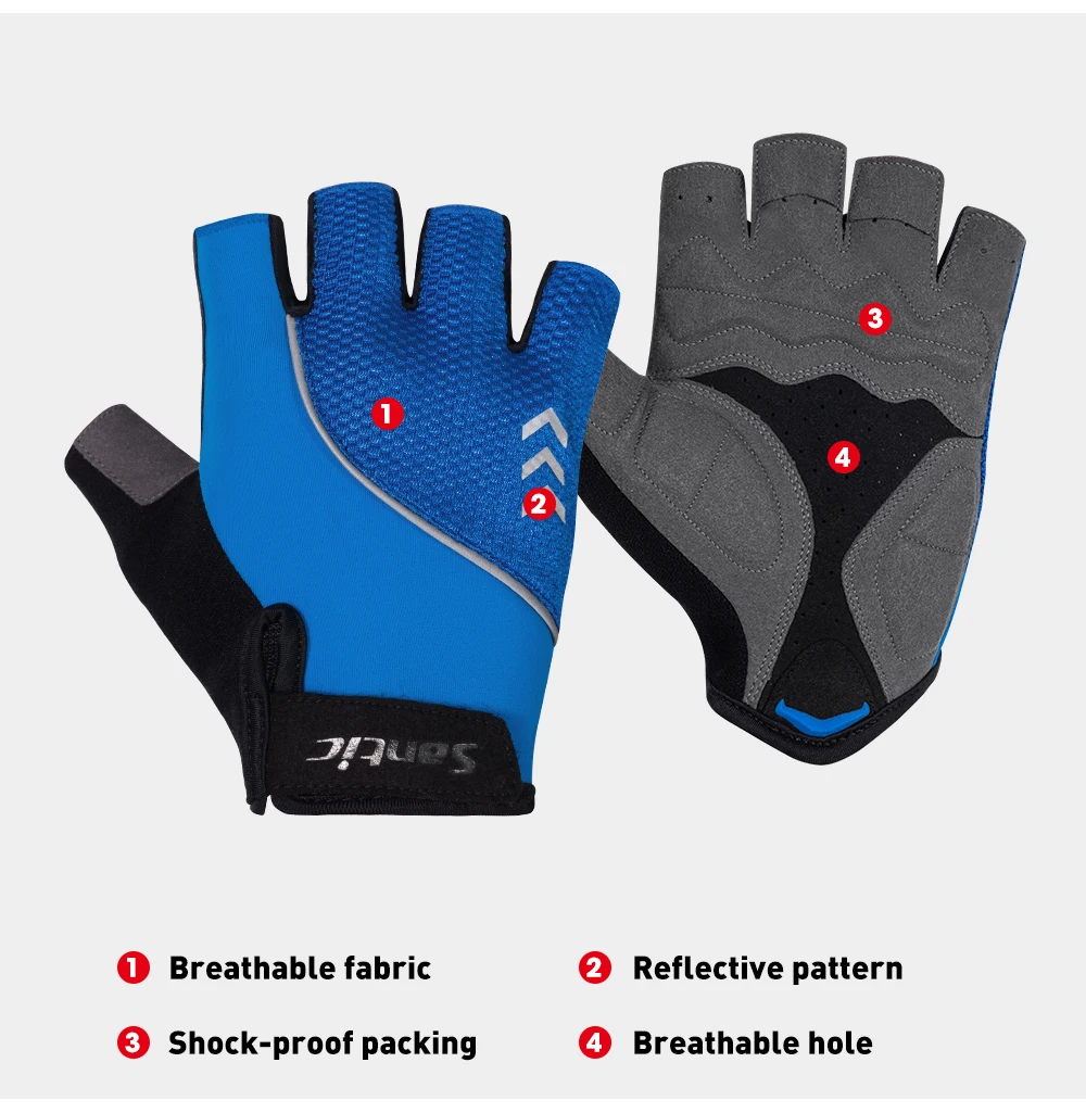 Santic Men Half Finger Cycling Gloves Summer Breathable Shock Absorb MTB Road Bike Non-slip Short Finger Bicycle Gloves S-2XL