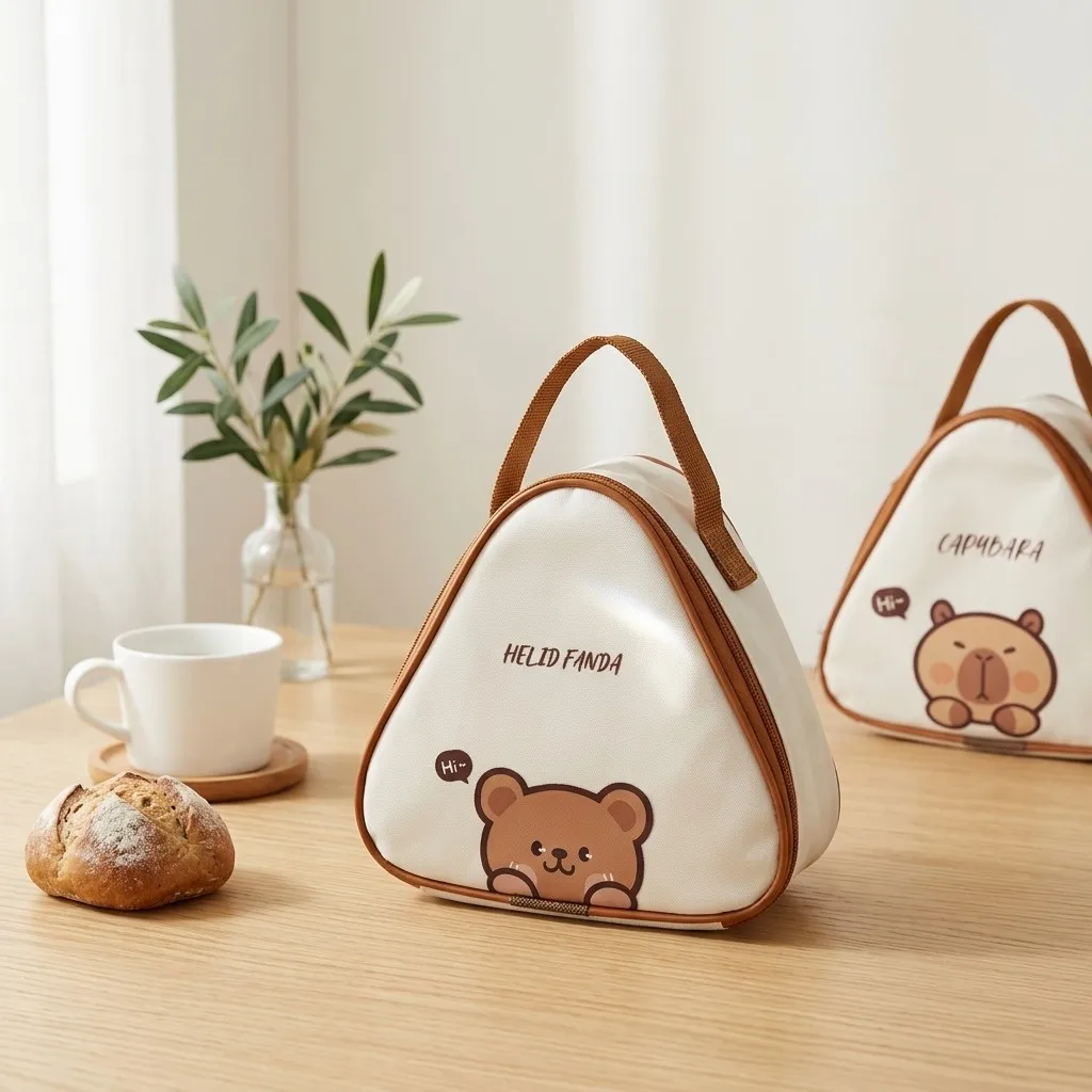 Kawaii Capybara Bear Thermal Lunch Bag Mini Bento Box Insulated Bag Women Girls Kids School Food Container Triangle Snack Tote
