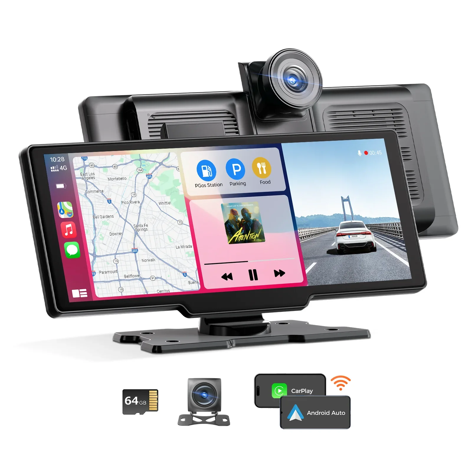 

AZDOME P20 10.26" Portable Wireless Carplay Screen with ADAS Dash Cam 4K Android Auto Car Smart Dash Cam Car Black Box