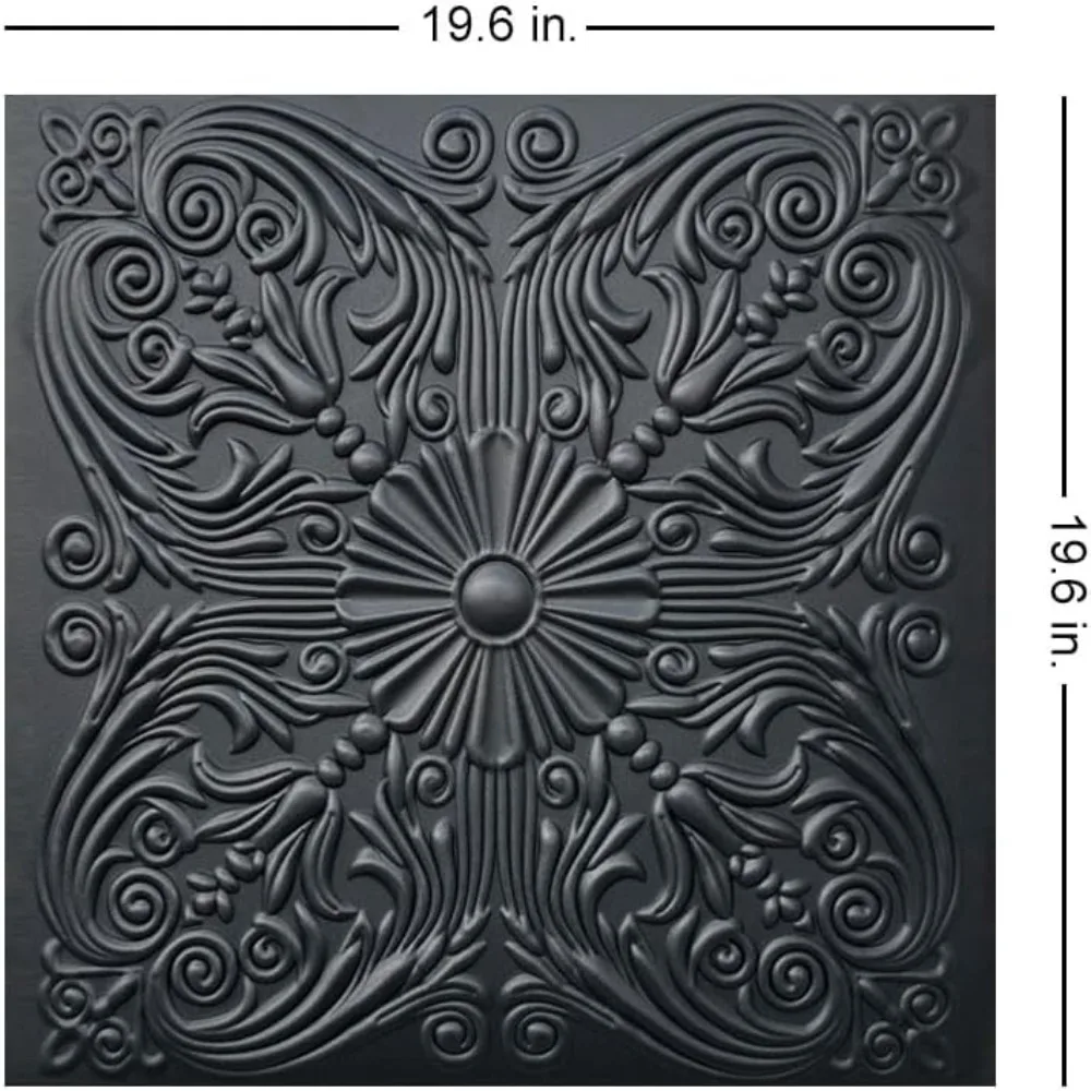 CEILINGS R139 Azulejo de teto com colagem de espuma prateada espanhola (128 m2. pés/estojo), pacote de 48, preto fosco