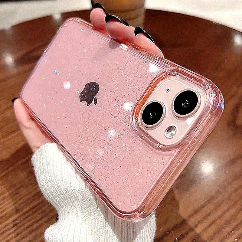 New Luxury Bling Glitter Transparent Case For iPhone 15 14 13 12 11 Pro Max Plus Mini Shockproof Silicone Soft Protector Cover