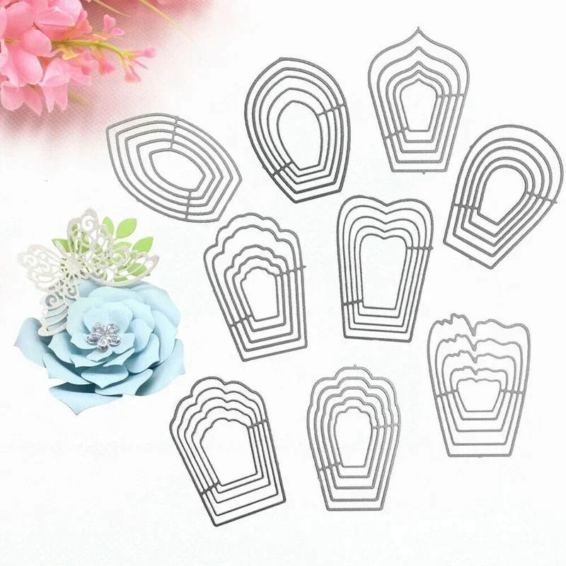 3D Flowers Petal Metal Cutting Dies Different for DIY Flowers Scrapbooking Album Embossing Paper Cards Decorative Crafts 9PC/SET